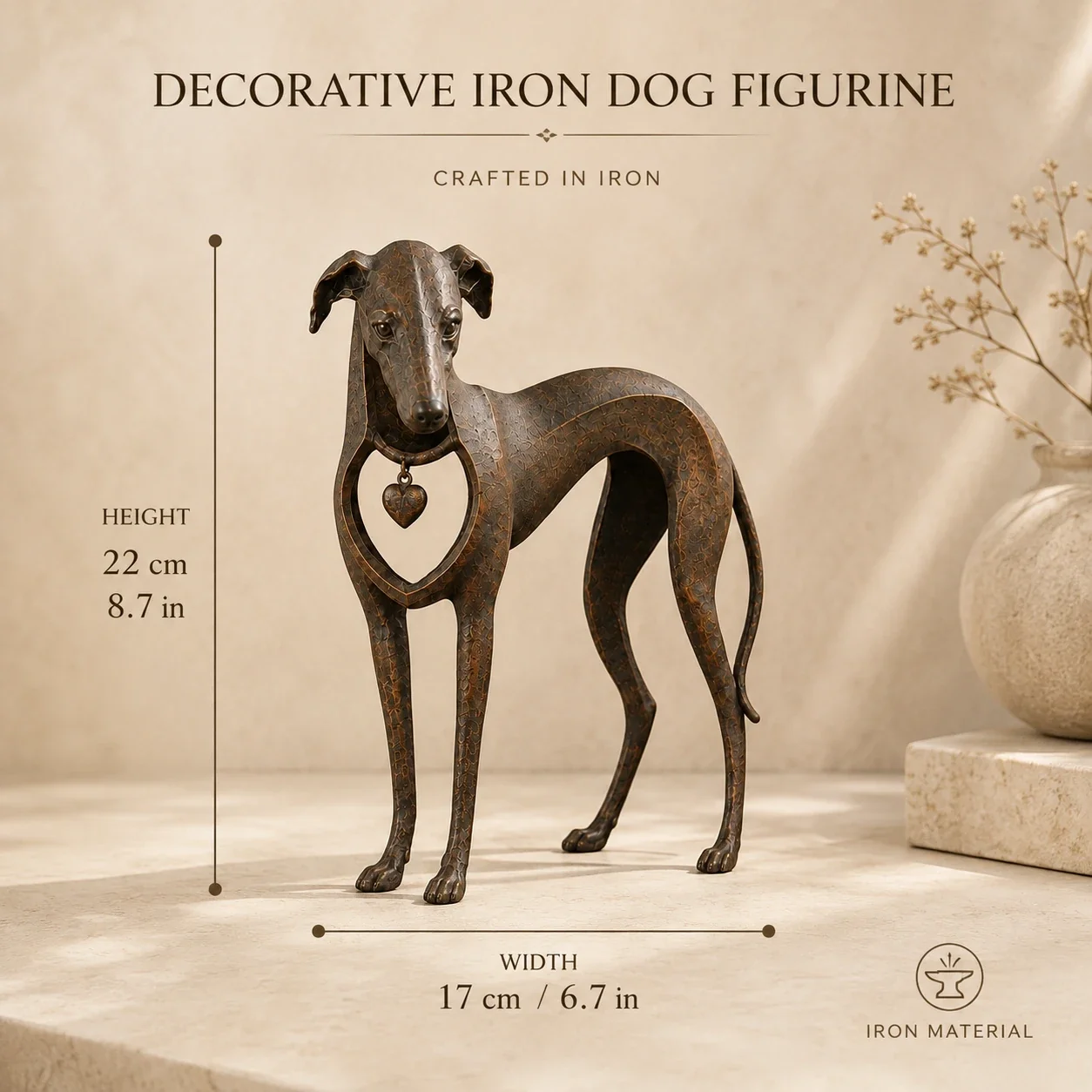 🐾Heritage Heart Sighthound Sculpture – Vintage Iron Dog Acce