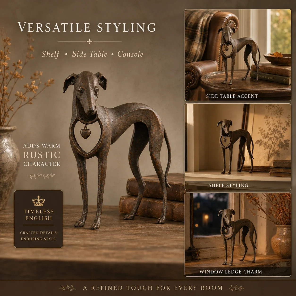 🐾Heritage Heart Sighthound Sculpture – Vintage Iron Dog Acce