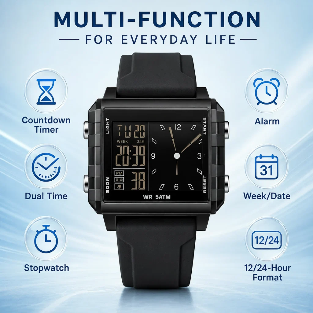 🔥Analog-Digital Sport Watch – Waterproof, Luminous & Multi-F