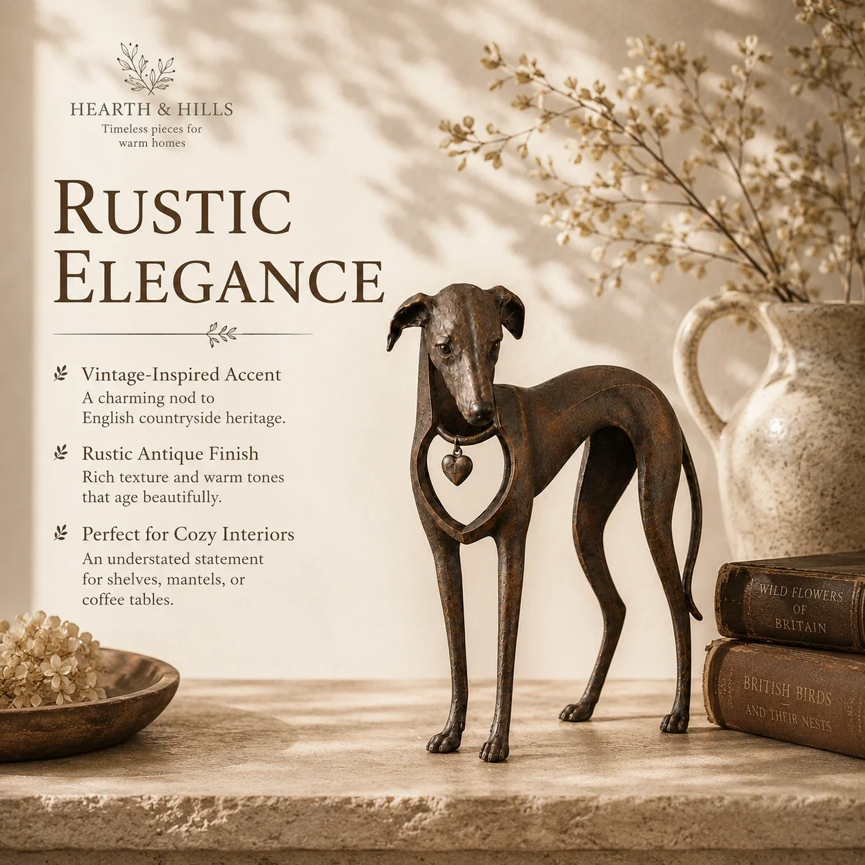 🐾Heritage Heart Sighthound Sculpture – Vintage Iron Dog Acce
