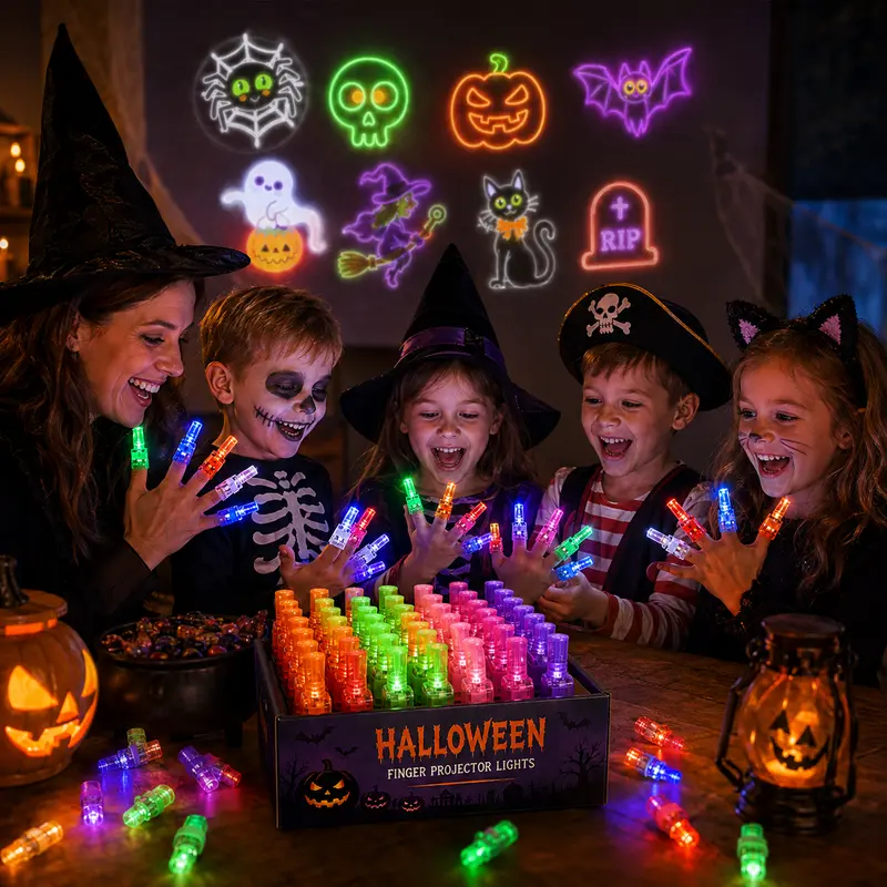 👻🎃 Halloween Finger Projector Rings – LED Party Favors for K
