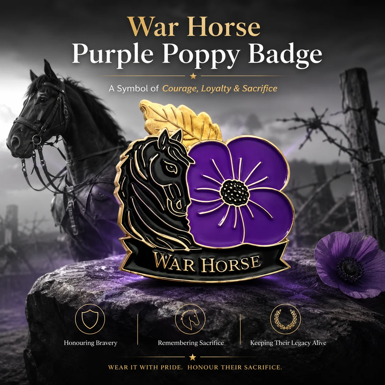 Limited Edition War Horse Purple Poppy 111th Anniversary Rem