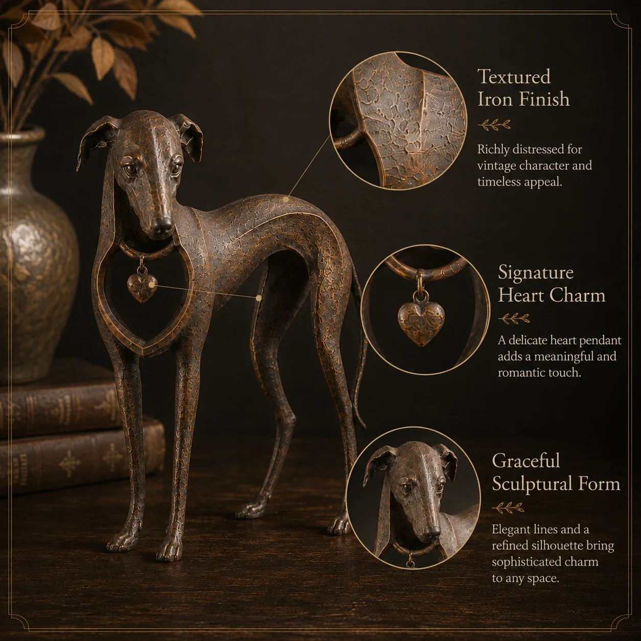 🐾Heritage Heart Sighthound Sculpture – Vintage Iron Dog Acce