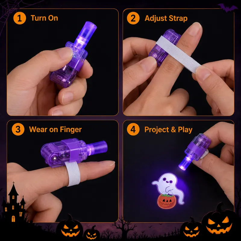 👻🎃 Halloween Finger Projector Rings – LED Party Favors for K