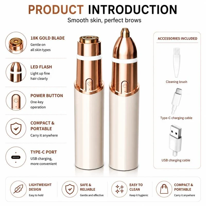 2 in 1 facial & eyebrow hair trimmer for Women, Rechargeable